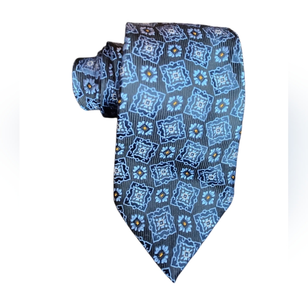 CM Gold Series Luxury 100% Silk Neck Tie Handmade, Designed In Italy Blue Gold